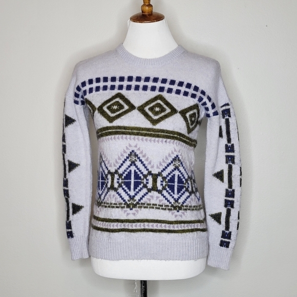 J‎ Crew Faire Isle Blue Nordic Abstract Wool Mohair  Sweater XS - Picture 2 of 8